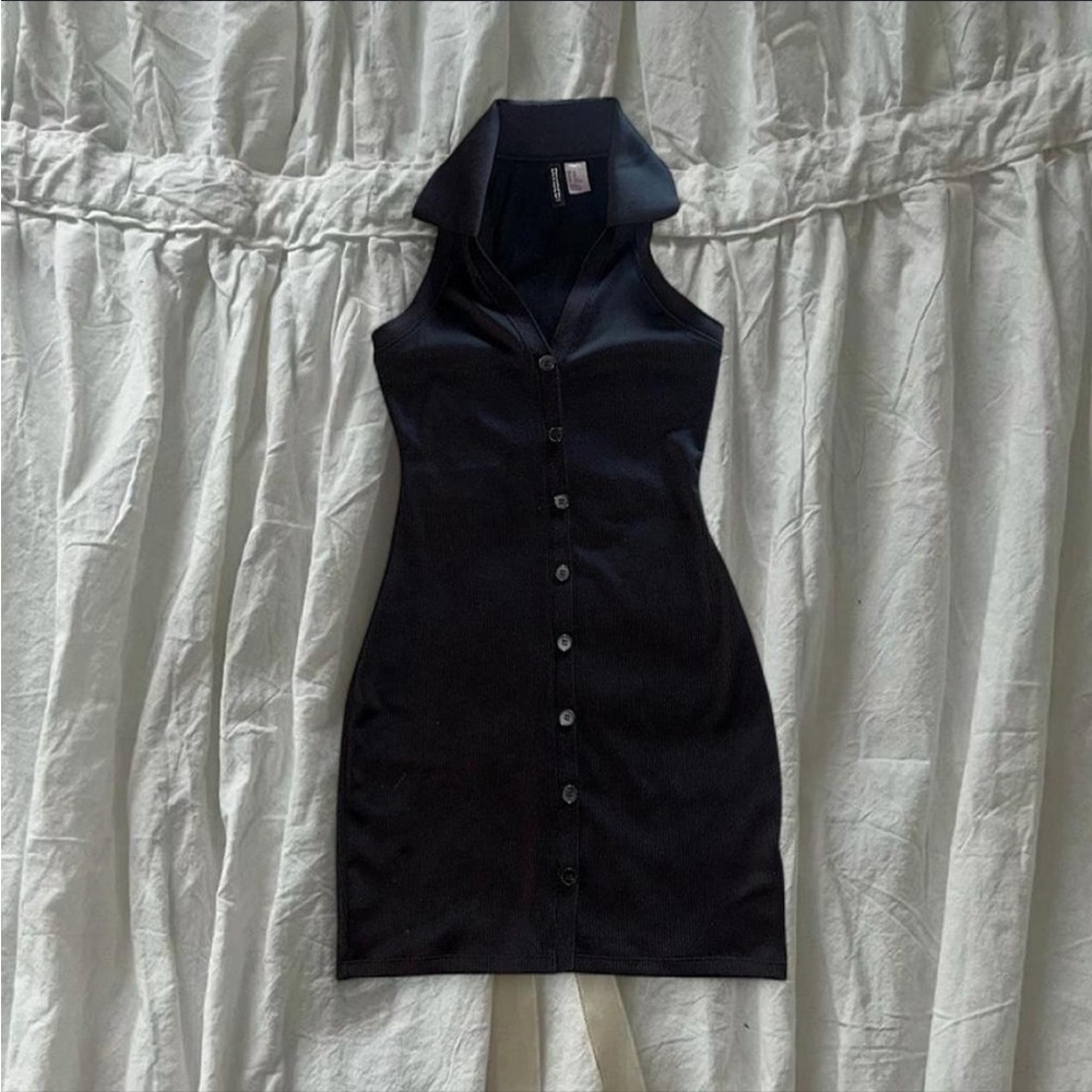 h&m black collared dress 𝜗𝜚⋆₊˚